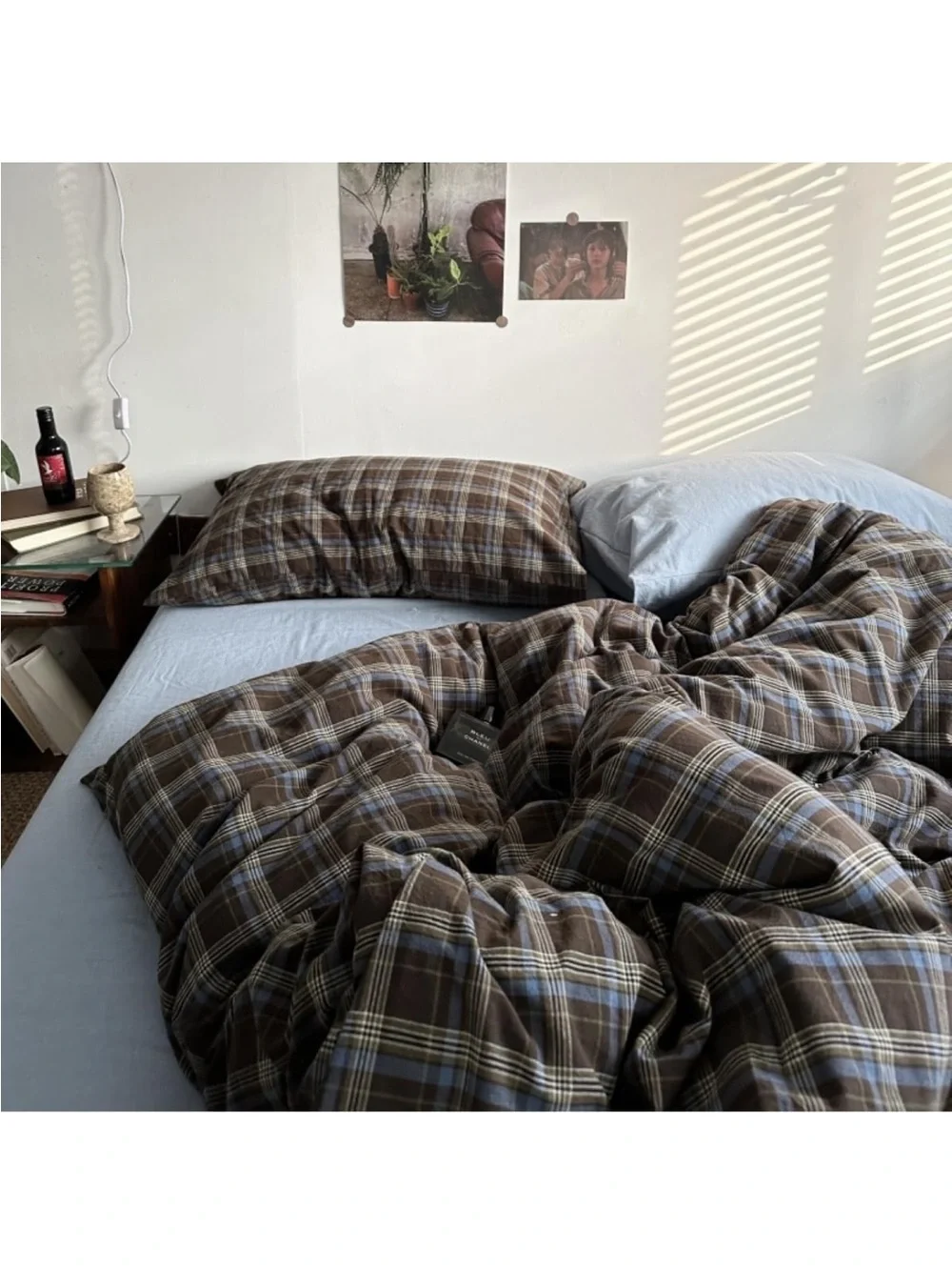 NEW Bildenly Brown and Blue Plaid Duvet Cover Set Full 3 Pcs, OEKO-TEX Certified